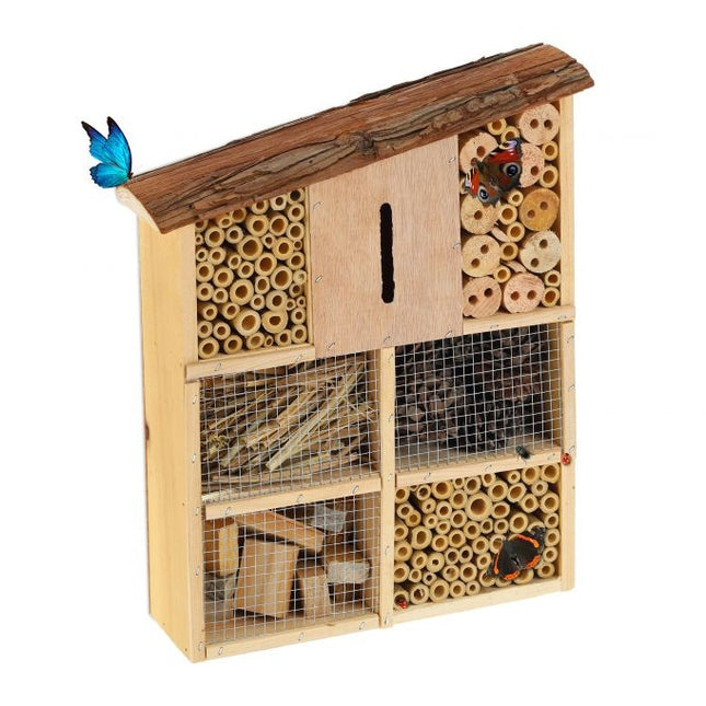 Insect hotel with bark roof