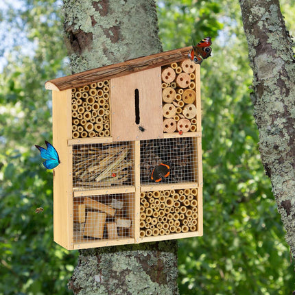 Insect hotel with bark roof