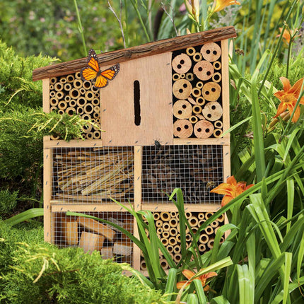Insect hotel with bark roof
