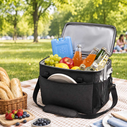 Insulated Cool Bag with Shoulder Strap and Two Handles, Leak-Proof, Black