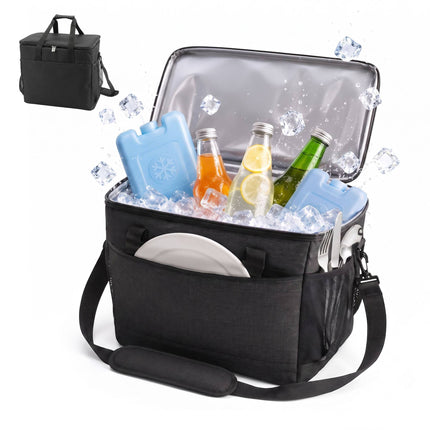 Insulated Cool Bag with Shoulder Strap and Two Handles, Leak-Proof, Black