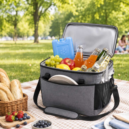 Insulated Cool Bag with Shoulder Strap and Two Handles, Leak-Proof, Grey