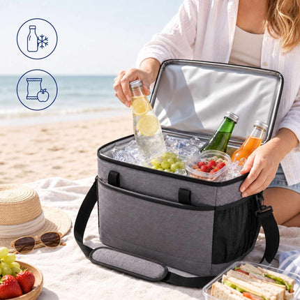 Insulated Cool Bag with Shoulder Strap and Two Handles, Leak-Proof, Grey