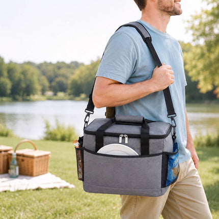 Insulated Cool Bag with Shoulder Strap and Two Handles, Leak-Proof, Grey