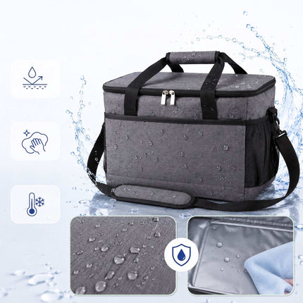 Insulated Cool Bag with Shoulder Strap and Two Handles, Leak-Proof, Grey