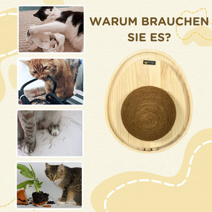 Interactief Kattenspeelgoed 2-In-1 Krabspeeltje Met Krabplank En Knikkerbaan, Jute, Dennenhout, Naturel + Koffie, 39,5X32,5X14,5 Cm