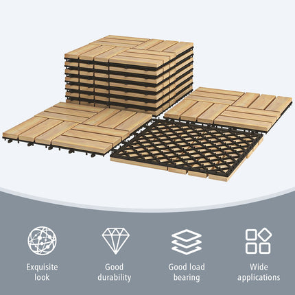 Ineinandergreifende Akazienholz-Terrassenfliesen, 30x30 cm, 10er-Pack