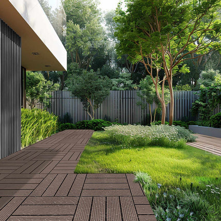 Interlocking Deck Tiles, 27 Pack, 11.8 x 11.8 in, WPC, Dark Brown