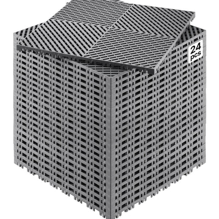 Interlocking Drainage Floor Tiles, 24-Pack 15.7in Gray