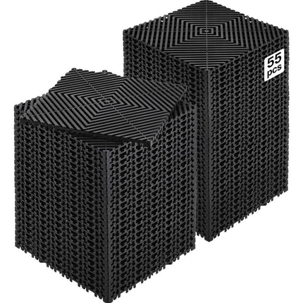 Interlocking Drainage Mat Tiles, 55 Pcs, 12 x 12 in, Non-Slip PP, Black