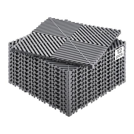 Interlocking Non-Slip Drainage Tiles, 12x12 in, 12-Pack
