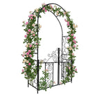 IJzeren rozenboog met poort, zwart, 230x130x38 cm