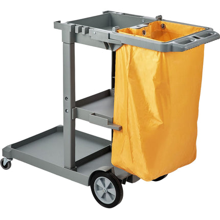 Janitorial Cart, 3-Shelf, 200 lb Capacity, 25 Gal Bag