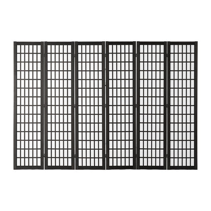 Japanese 6-Panel Folding Room Divider Privacy Screen, Black