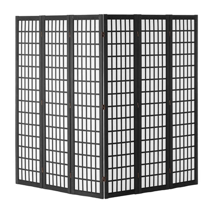 Japanese 6-Panel Folding Room Divider Privacy Screen, Black
