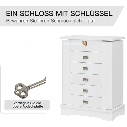 Schmuckschrank mit Schubladen, weiß, 25x14x34,5cm