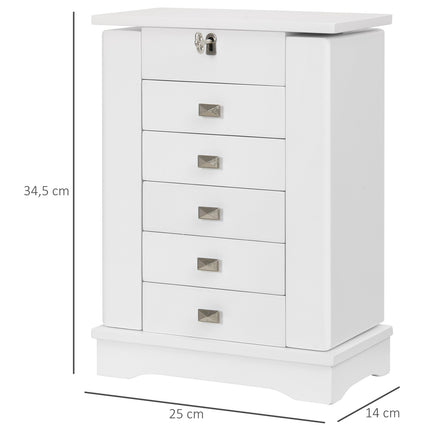 Schmuckschrank mit Schubladen, weiß, 25x14x34,5cm