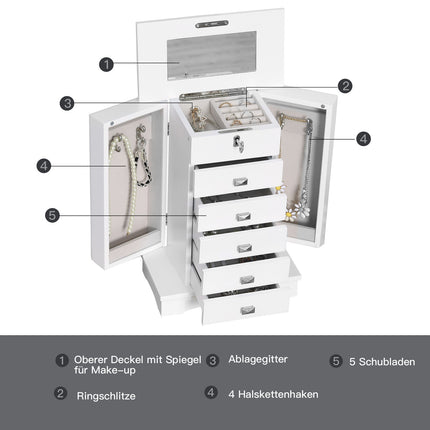 Schmuckschrank mit Schubladen, weiß, 25x14x34,5cm