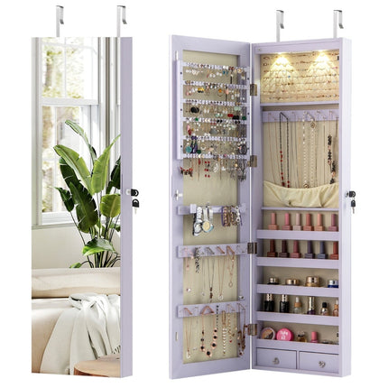 Jewelry Cabinet with LED Light, Mirror, Lockable, Purple