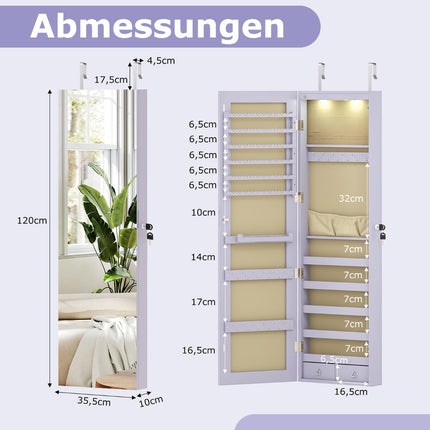 Jewelry Cabinet with LED Light, Mirror, Lockable, Purple
