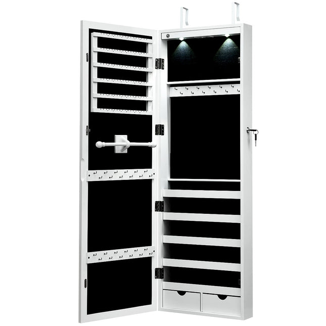 Jewelry Cabinet with LED Lights, Mirror, Wall/Door Mount