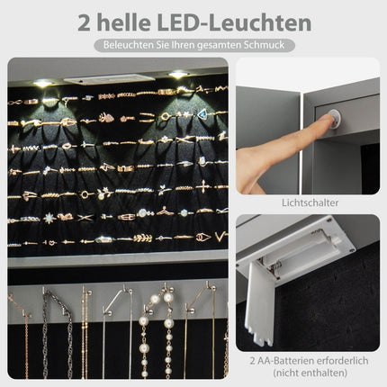Jewelry Cabinet with LED, Mirror, Lockable, Gray