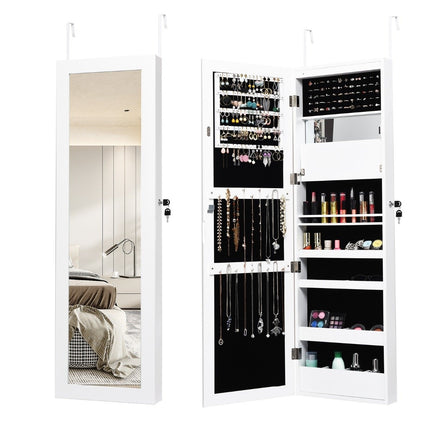 Schmuckschrank mit Spiegel, LED-Beleuchtung, abschließbar, Weiß