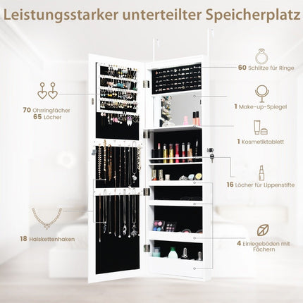 Schmuckschrank mit Spiegel, LED-Beleuchtung, abschließbar, Weiß