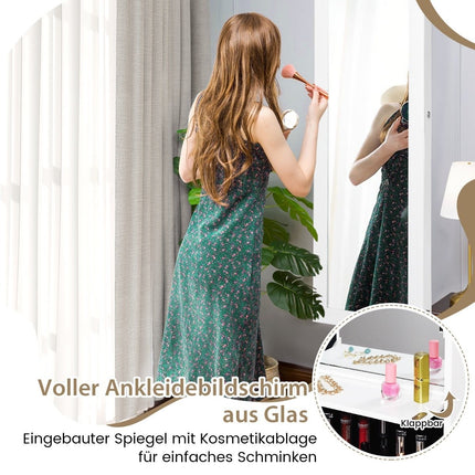Schmuckschrank mit Spiegel, LED-Beleuchtung, abschließbar, Weiß