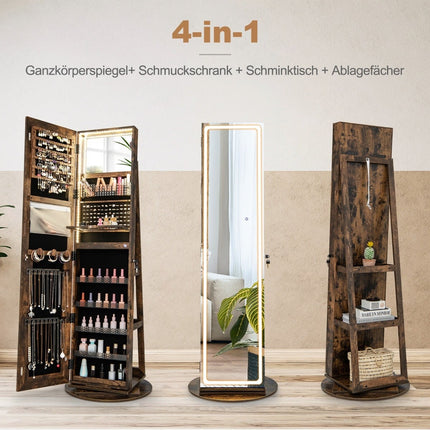 Jewelry Cabinet with Mirror and Adjustable LED Lights