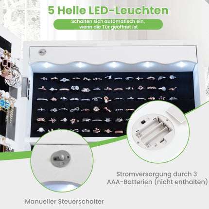 Šperkovnice závěsná úložná skříňka s LED osvětlením 36.5 x 11.5 x 120 cm, bílá