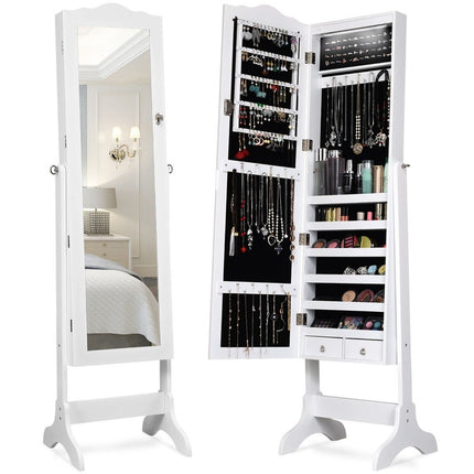 Jewelry cabinet jewelry organizer with full length mirror door 41.5 x 37 x 160 cm white