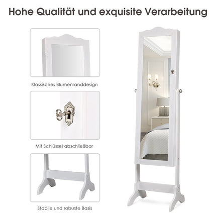 Jewelry cabinet jewelry organizer with full length mirror door 41.5 x 37 x 160 cm white