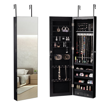 Sieradenkast wandspiegel met LED-verlichting spiegelkast 120 x 35,5 x 10 cm zwart/wit-zwart