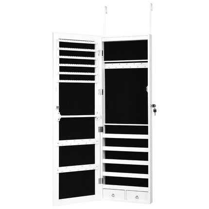 Šperkovnice s 15 LED, regál na šperky, organizér na šperky 37 x 8.5 x 120 cm, bílá