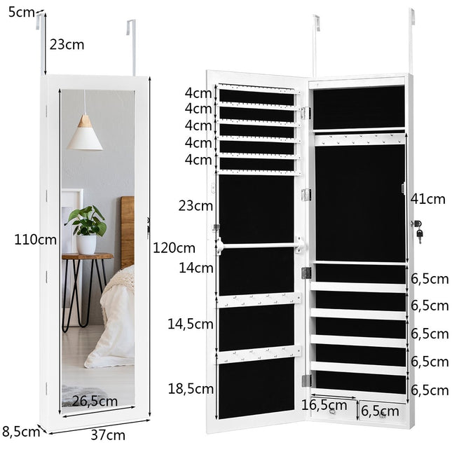 Schmuckschrank mit 15 LED Schmuckregal Schmuck Organizer 37 x 8,5 x 120 cm weiß