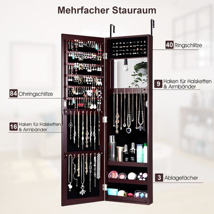 Schmuckschrank mit Ganzkörperspiegel und integriertem braunen Kosmetikspiegel