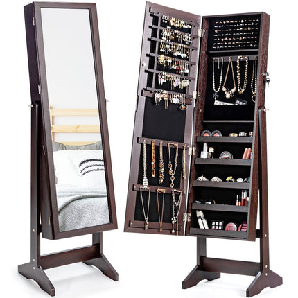 Schmuckschrank mit Ganzkörperspiegel, freistehender Schmuckständer, 41 x 36,5 x 146 cm, braun