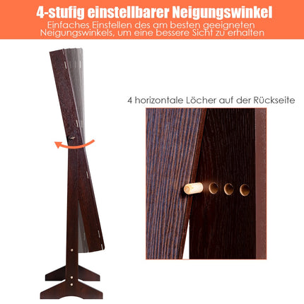 Schmuckschrank mit Ganzkörperspiegel, freistehender Schmuckständer, 41 x 36,5 x 146 cm, braun