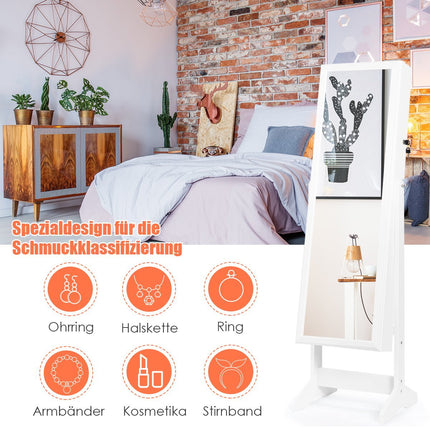 Schmuckschrank mit Ganzkörperspiegel Schmuckständer 41 x 36,5 x 146 cm weiß