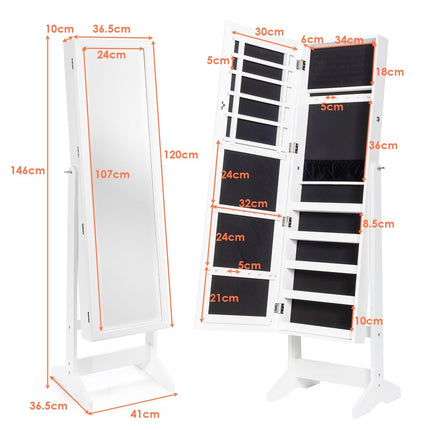 Schmuckschrank mit Ganzkörperspiegel Schmuckständer 41 x 36,5 x 146 cm weiß