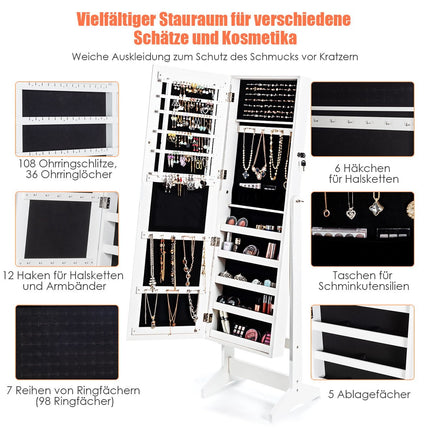 Schmuckschrank mit Ganzkörperspiegel Schmuckständer 41 x 36,5 x 146 cm weiß
