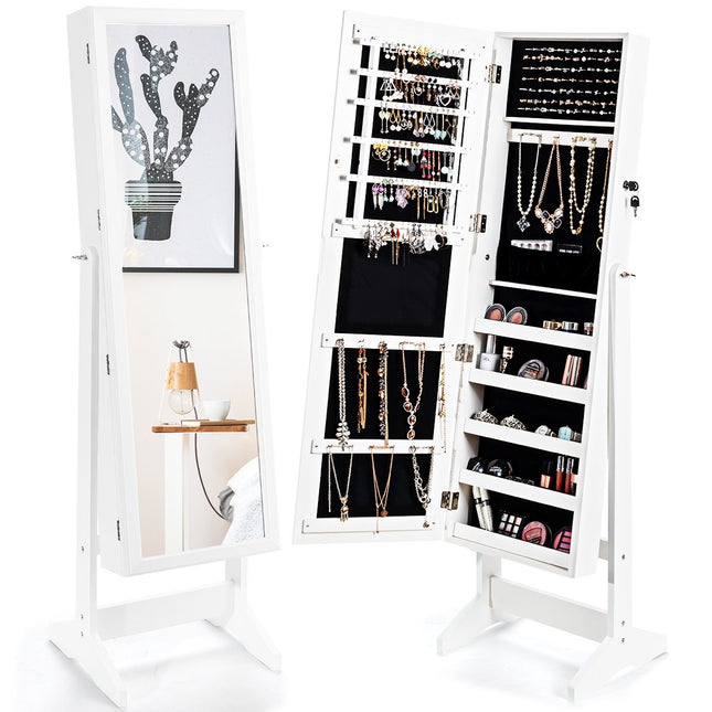 Jewelry cabinet with full-length mirror jewelry stand 41 x 36.5 x 146 cm white