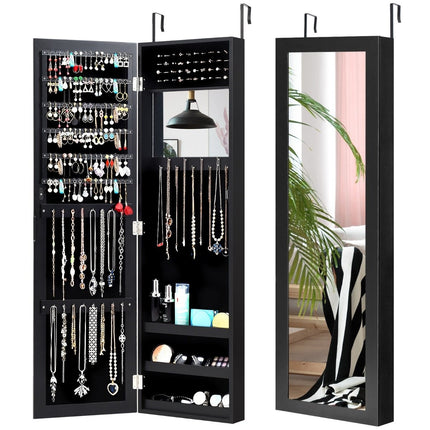 Schmuckschrank mit Ganzkörperspiegel Spiegelschrank 31,5 x 8,5 x 110 cm schwarz