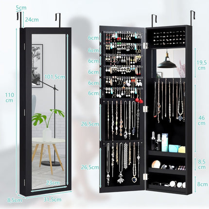 Schmuckschrank mit Ganzkörperspiegel Spiegelschrank 31,5 x 8,5 x 110 cm schwarz