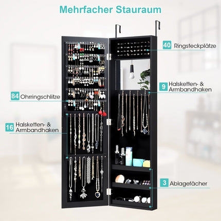 Schmuckschrank mit Ganzkörperspiegel Spiegelschrank 31,5 x 8,5 x 110 cm schwarz