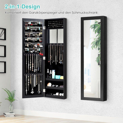 Schmuckschrank mit Ganzkörperspiegel Spiegelschrank 31,5 x 8,5 x 110 cm schwarz