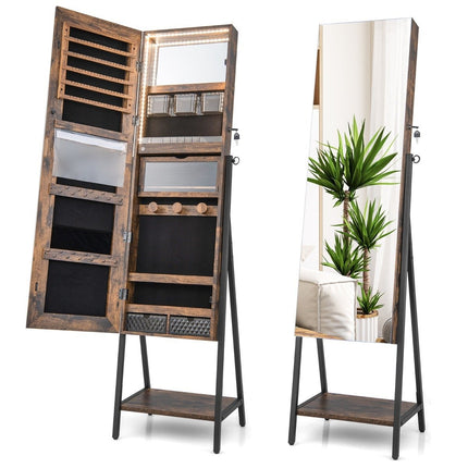 Šperkovnice se zrcadlem a tříbarevným LED osvětlením 41.5 x 37 x 157 cm, rustikální hnědá