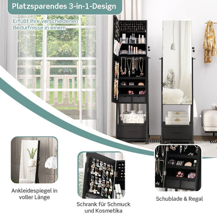 Armoire à bijoux avec miroir Armoire à bijoux avec miroir et tiroir 42 x 38 x 157 cm noir
