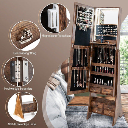 Armoire à bijoux avec miroir et éclairage Armoire à bijoux avec miroir et tiroirs marron